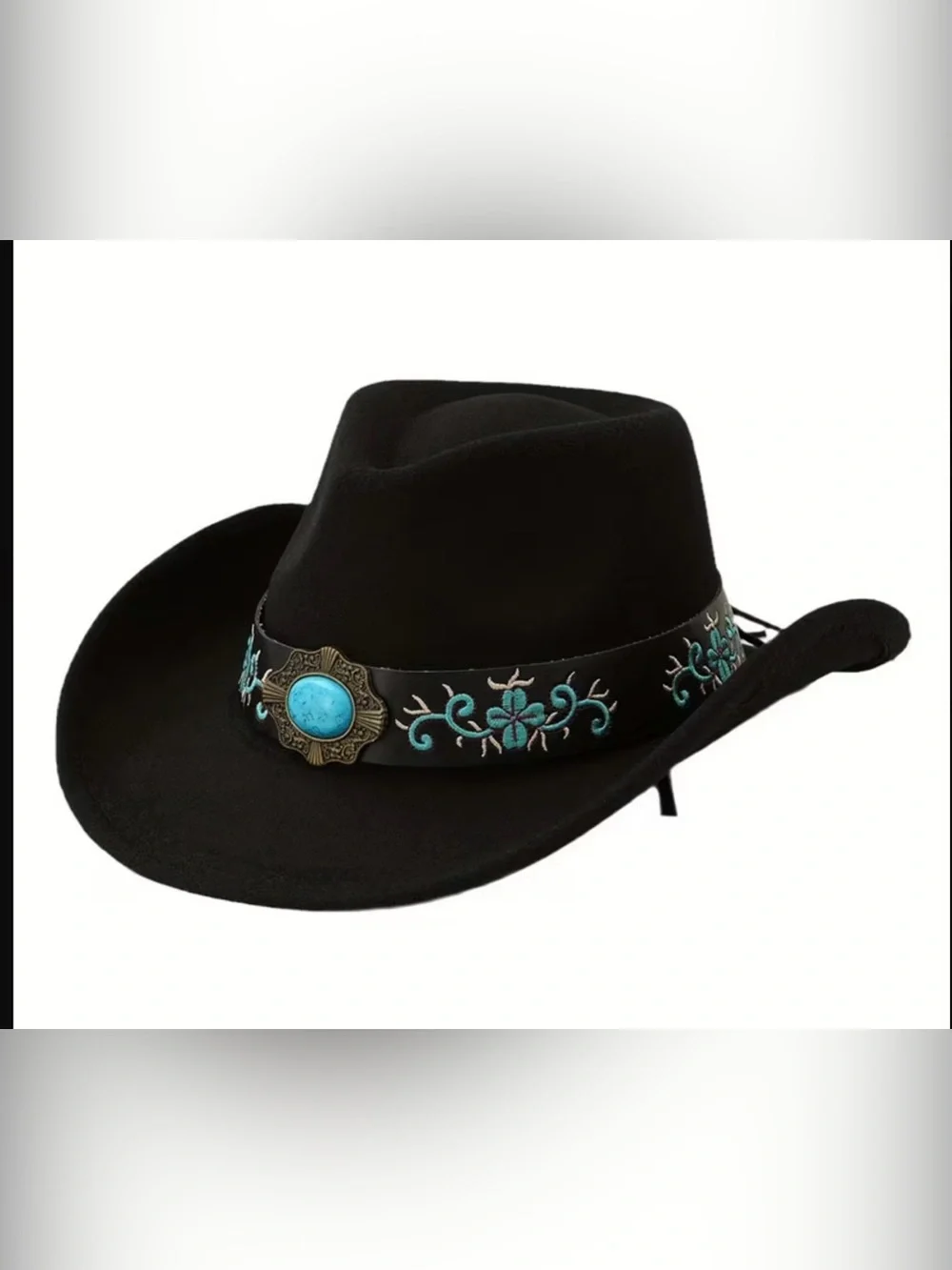Women's Black Western Cowboy Hat with Turquoise Embroidery
